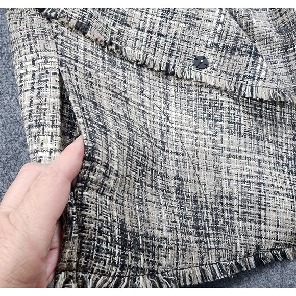 Anne Klein Wool Blend Tweed Jacket Shawl Scarf Collar Luxe Modern Coastal Chic M - Picture 7 of 14